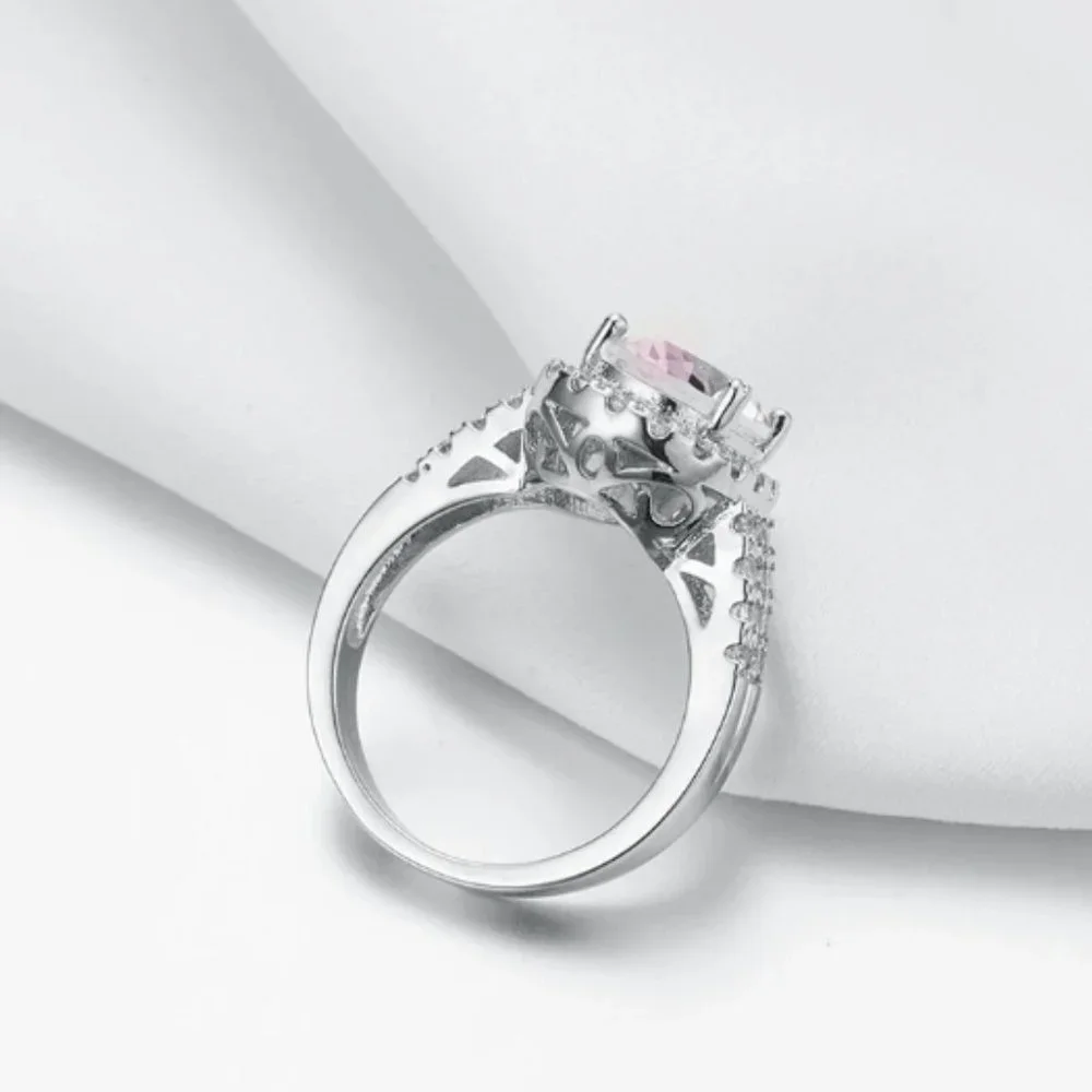 925 Sterling Silver Luxury Pink Crystal Shiny Rhinestone Ring Jewelry En… - Picture 4 of 5